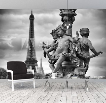 Picture of Paris France Eiffel Tower with Statues of Cherubs